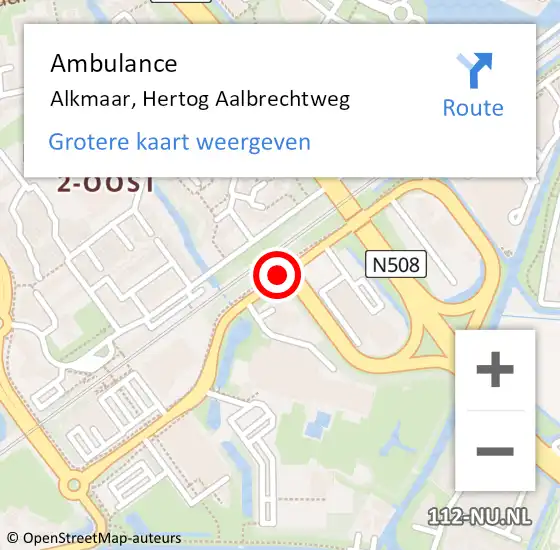 Locatie op kaart van de 112 melding: Ambulance Alkmaar, Hertog Aalbrechtweg op 6 december 2018 13:34