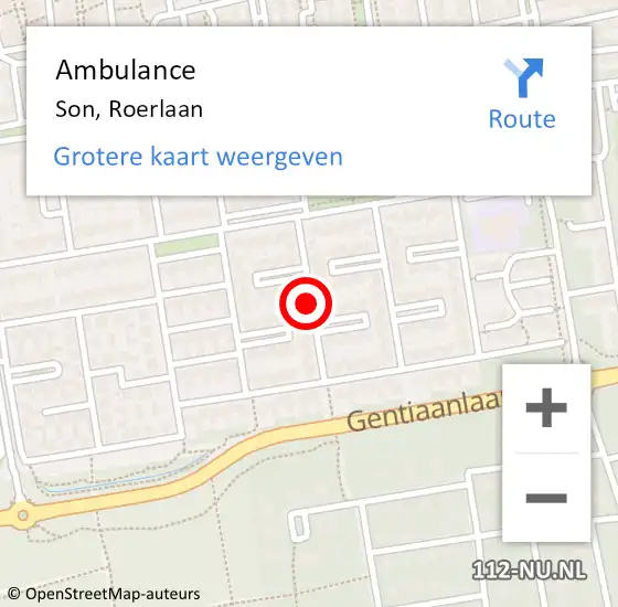 Locatie op kaart van de 112 melding: Ambulance Son, Roerlaan op 6 december 2018 13:43