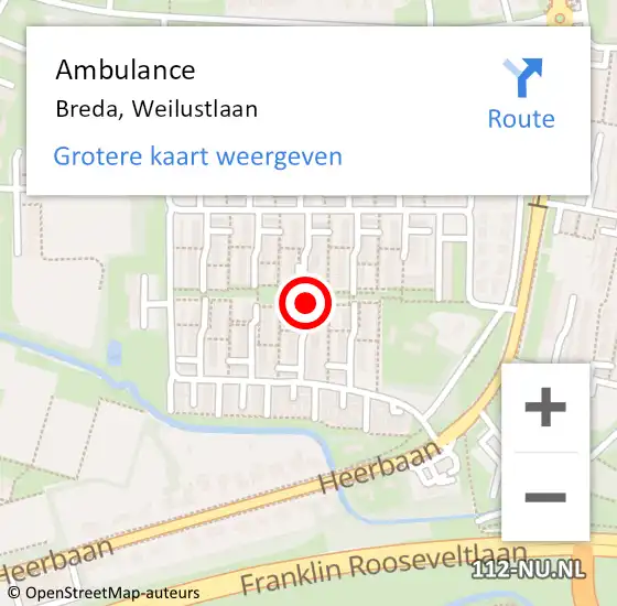 Locatie op kaart van de 112 melding: Ambulance Breda, Weilustlaan op 6 december 2018 14:07