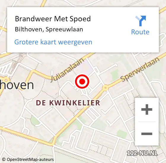 Locatie op kaart van de 112 melding: Brandweer Met Spoed Naar Bilthoven, Spreeuwlaan op 6 december 2018 14:41