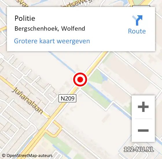 Locatie op kaart van de 112 melding: Politie Bergschenhoek, Wolfend op 6 december 2018 15:27