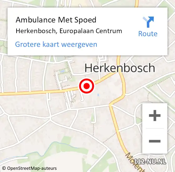 Locatie op kaart van de 112 melding: Ambulance Met Spoed Naar Herkenbosch, Europalaan Centrum op 6 december 2018 16:54