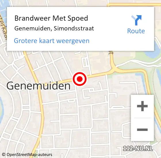 Locatie op kaart van de 112 melding: Brandweer Met Spoed Naar Genemuiden, Simondsstraat op 6 december 2018 16:55
