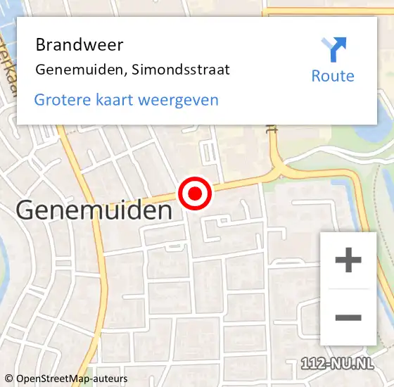 Locatie op kaart van de 112 melding: Brandweer Genemuiden, Simondsstraat op 6 december 2018 17:11