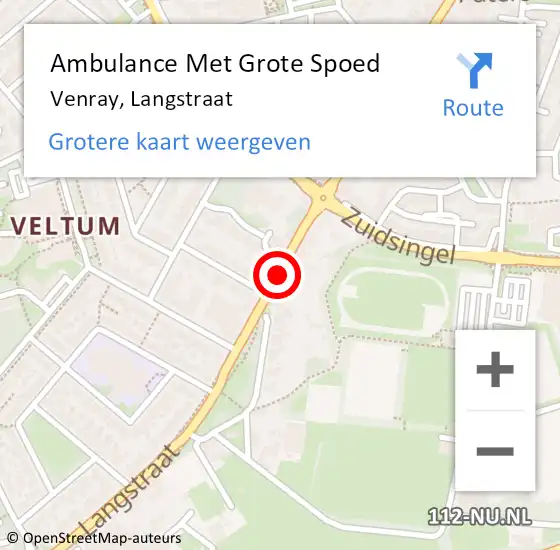 Locatie op kaart van de 112 melding: Ambulance Met Grote Spoed Naar Venray, Langstraat op 6 december 2018 17:16