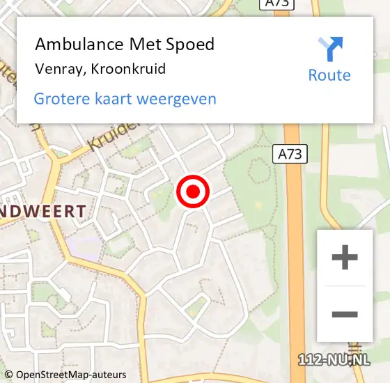 Locatie op kaart van de 112 melding: Ambulance Met Spoed Naar Venray, Kroonkruid op 6 december 2018 19:28