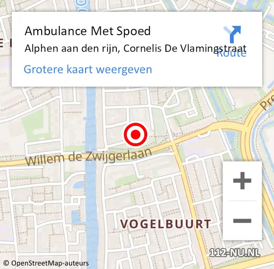 Locatie op kaart van de 112 melding: Ambulance Met Spoed Naar Alphen aan den rijn, Cornelis De Vlamingstraat op 16 maart 2014 23:16