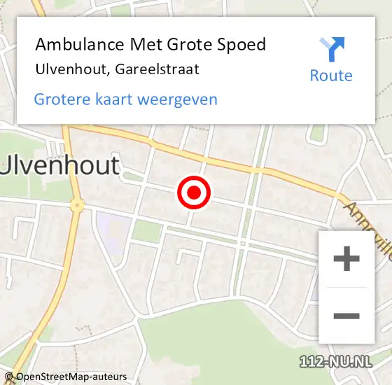 Locatie op kaart van de 112 melding: Ambulance Met Grote Spoed Naar Ulvenhout, Gareelstraat op 6 december 2018 20:22