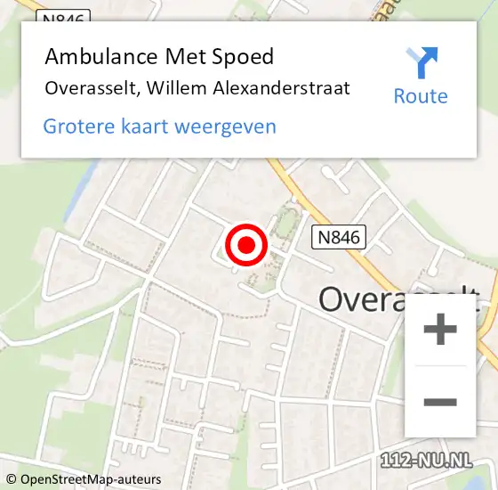 Locatie op kaart van de 112 melding: Ambulance Met Spoed Naar Overasselt, Willem Alexanderstraat op 6 december 2018 21:51