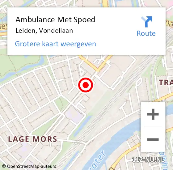 Locatie op kaart van de 112 melding: Ambulance Met Spoed Naar Leiden, Vondellaan op 6 december 2018 23:17