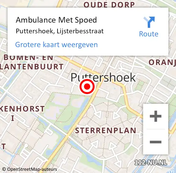 Locatie op kaart van de 112 melding: Ambulance Met Spoed Naar Puttershoek, Lijsterbesstraat op 7 december 2018 01:22