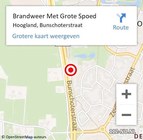 Locatie op kaart van de 112 melding: Brandweer Met Grote Spoed Naar Hoogland, Bunschoterstraat op 7 december 2018 03:42