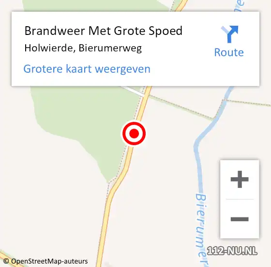 Locatie op kaart van de 112 melding: Brandweer Met Grote Spoed Naar Holwierde, Bierumerweg op 7 december 2018 08:02