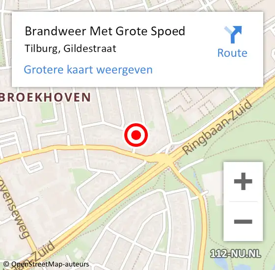 Locatie op kaart van de 112 melding: Brandweer Met Grote Spoed Naar Tilburg, Gildestraat op 7 december 2018 08:28