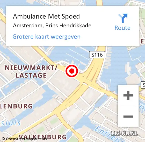 Locatie op kaart van de 112 melding: Ambulance Met Spoed Naar Amsterdam, Prins Hendrikkade op 7 december 2018 08:39