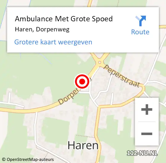 Locatie op kaart van de 112 melding: Ambulance Met Grote Spoed Naar Haren, Dorpenweg op 7 december 2018 08:47