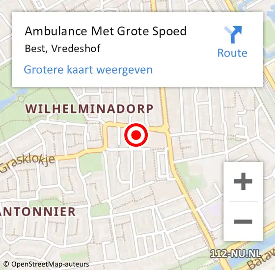 Locatie op kaart van de 112 melding: Ambulance Met Grote Spoed Naar Best, Vredeshof op 7 december 2018 09:32