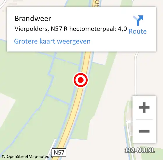 Locatie op kaart van de 112 melding: Brandweer Vierpolders, N57 R hectometerpaal: 4,0 op 7 december 2018 09:38