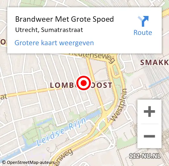 Locatie op kaart van de 112 melding: Brandweer Met Grote Spoed Naar Utrecht, Sumatrastraat op 7 december 2018 10:11