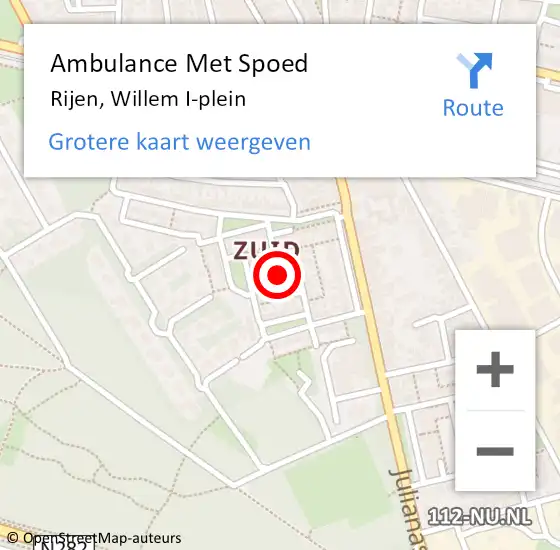 Locatie op kaart van de 112 melding: Ambulance Met Spoed Naar Rijen, Willem I-plein op 7 december 2018 10:15