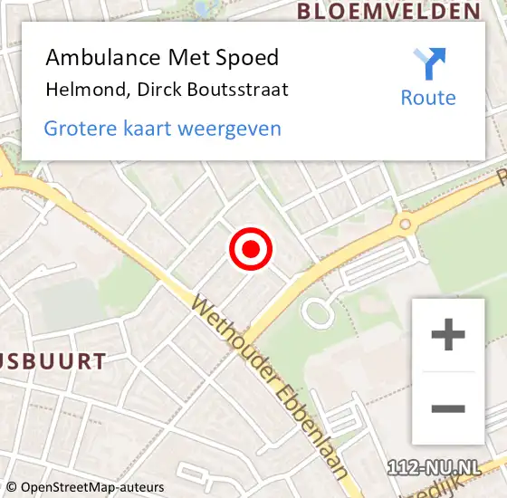 Locatie op kaart van de 112 melding: Ambulance Met Spoed Naar Helmond, Dirck Boutsstraat op 7 december 2018 10:31