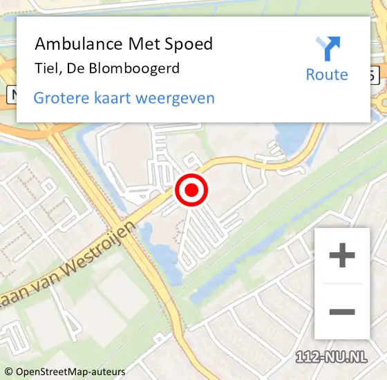 Locatie op kaart van de 112 melding: Ambulance Met Spoed Naar Tiel, De Blomboogerd op 7 december 2018 10:55