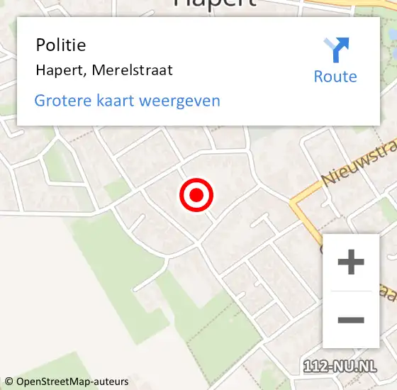 Locatie op kaart van de 112 melding: Politie Hapert, Merelstraat op 7 december 2018 11:23