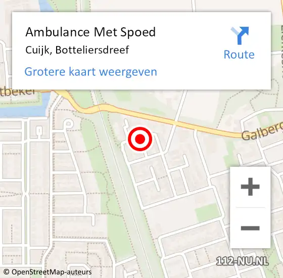 Locatie op kaart van de 112 melding: Ambulance Met Spoed Naar Cuijk, Botteliersdreef op 7 december 2018 12:11