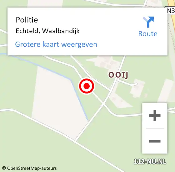 Locatie op kaart van de 112 melding: Politie Echteld, Waalbandijk op 7 december 2018 13:18