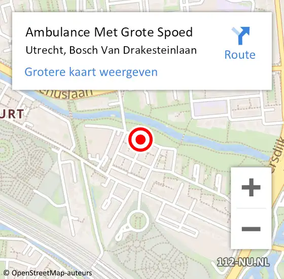 Locatie op kaart van de 112 melding: Ambulance Met Grote Spoed Naar Utrecht, Bosch Van Drakesteinlaan op 17 maart 2014 02:00