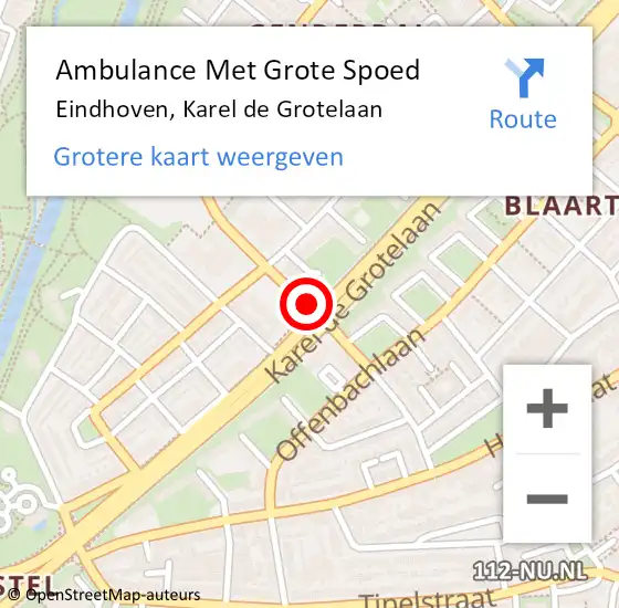 Locatie op kaart van de 112 melding: Ambulance Met Grote Spoed Naar Eindhoven, Karel De Grotelaan op 7 december 2018 15:28