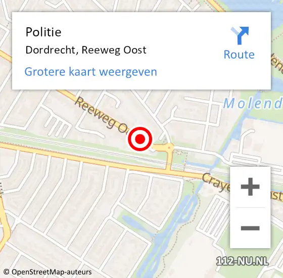 Locatie op kaart van de 112 melding: Politie Dordrecht, Reeweg Oost op 7 december 2018 15:32