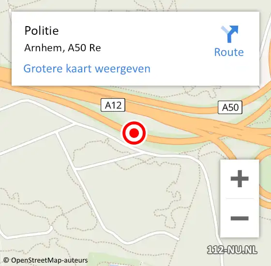 Locatie op kaart van de 112 melding: Politie Arnhem, A50 Li op 7 december 2018 18:11