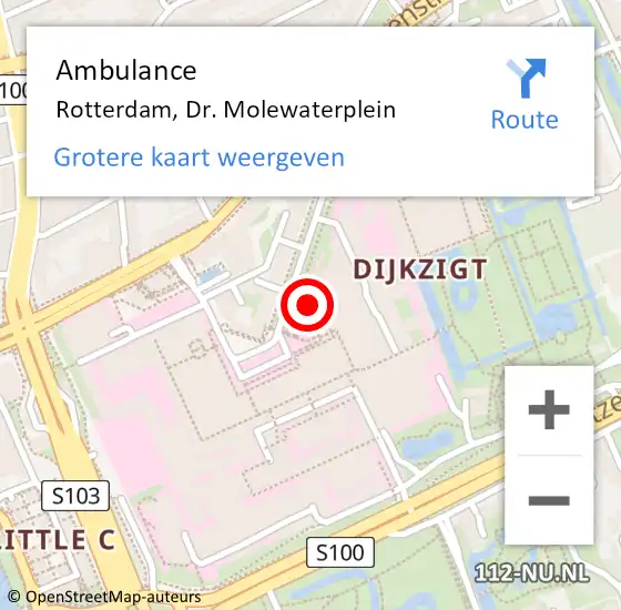 Locatie op kaart van de 112 melding: Ambulance Rotterdam, Dr. Molewaterplein op 7 december 2018 19:17