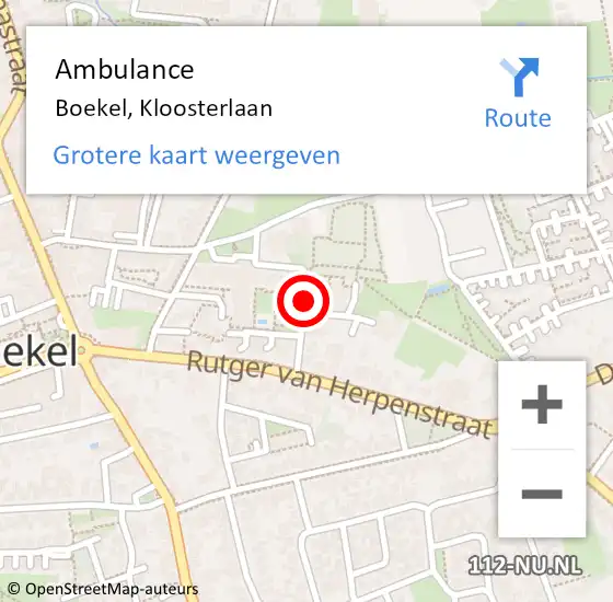 Locatie op kaart van de 112 melding: Ambulance Boekel, Kloosterlaan op 7 december 2018 21:50