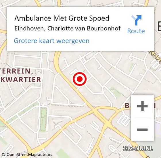 Locatie op kaart van de 112 melding: Ambulance Met Grote Spoed Naar Eindhoven, Charlotte van Bourbonhof op 7 december 2018 23:20