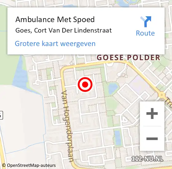 Locatie op kaart van de 112 melding: Ambulance Met Spoed Naar Goes, Cort Van Der Lindenstraat op 8 december 2018 06:18