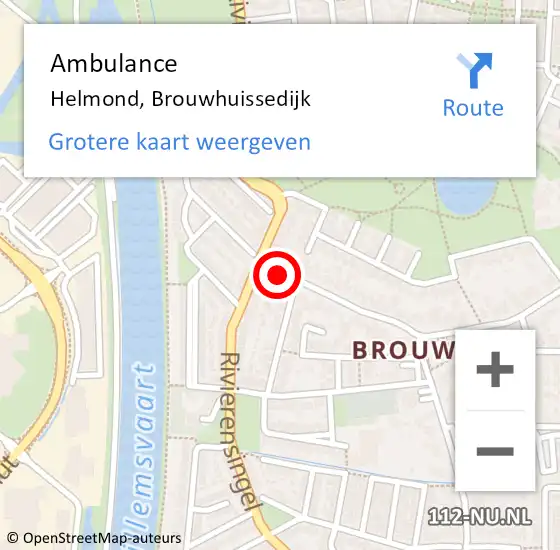 Locatie op kaart van de 112 melding: Ambulance Helmond, Brouwhuissedijk op 8 december 2018 09:38