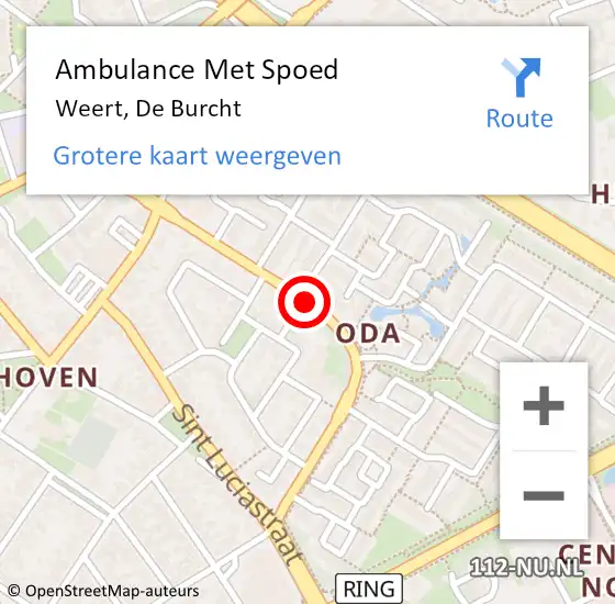 Locatie op kaart van de 112 melding: Ambulance Met Spoed Naar Weert, De Burcht op 8 december 2018 12:42