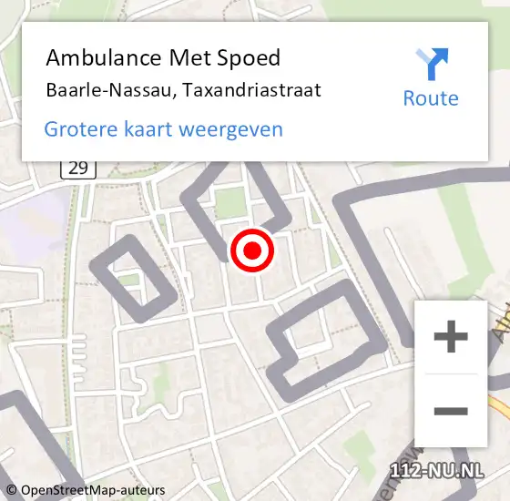 Locatie op kaart van de 112 melding: Ambulance Met Spoed Naar Baarle-Nassau, Taxandriastraat op 8 december 2018 13:29