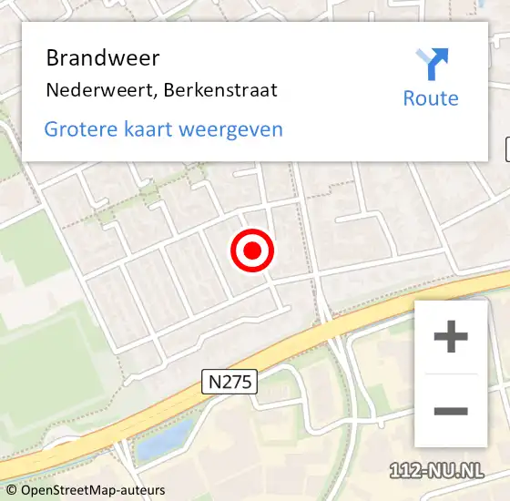 Locatie op kaart van de 112 melding: Brandweer Nederweert, Berkenstraat op 8 december 2018 14:43