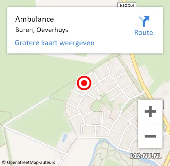 Locatie op kaart van de 112 melding: Ambulance Buren, Oeverhuys op 8 december 2018 16:38