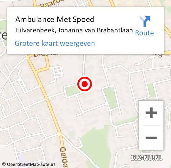 Locatie op kaart van de 112 melding: Ambulance Met Spoed Naar Hilvarenbeek, Johanna van Brabantlaan op 8 december 2018 16:49