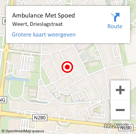 Locatie op kaart van de 112 melding: Ambulance Met Spoed Naar Weert, Drieslagstraat op 8 december 2018 17:34