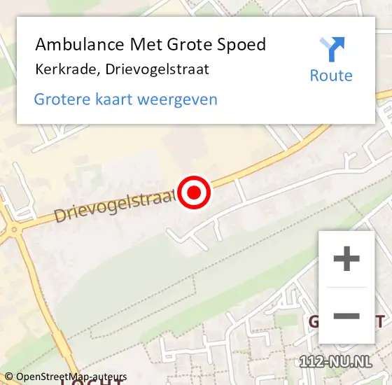 Locatie op kaart van de 112 melding: Ambulance Met Grote Spoed Naar Kerkrade, Drievogelstraat op 8 december 2018 19:25