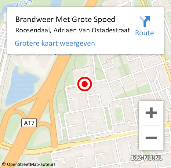 Locatie op kaart van de 112 melding: Brandweer Met Grote Spoed Naar Roosendaal, Adriaen Van Ostadestraat op 8 december 2018 19:51