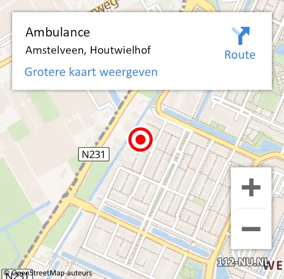 Locatie op kaart van de 112 melding: Ambulance Amstelveen, Houtwielhof op 8 december 2018 20:11