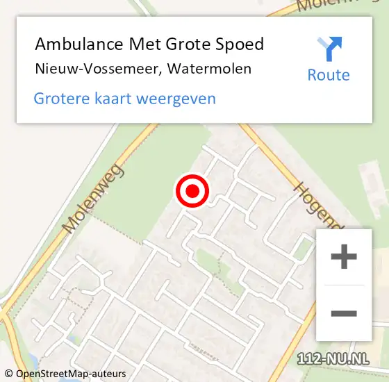 Locatie op kaart van de 112 melding: Ambulance Met Grote Spoed Naar Nieuw-Vossemeer, Watermolen op 8 december 2018 20:11