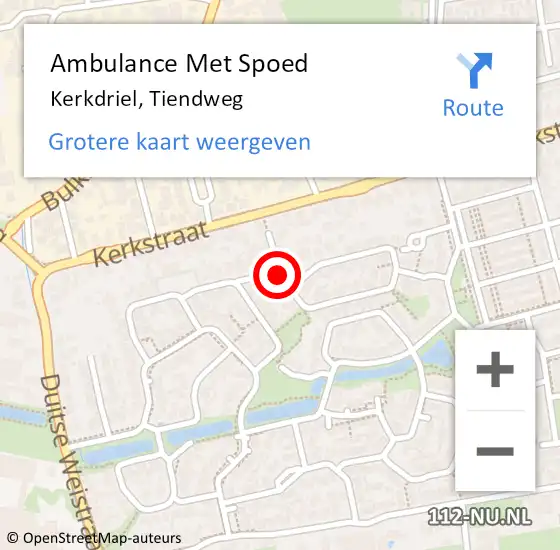 Locatie op kaart van de 112 melding: Ambulance Met Spoed Naar Kerkdriel, Tiendweg op 8 december 2018 21:28