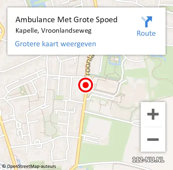Locatie op kaart van de 112 melding: Ambulance Met Grote Spoed Naar Kapelle, Vroonlandseweg op 8 december 2018 21:38